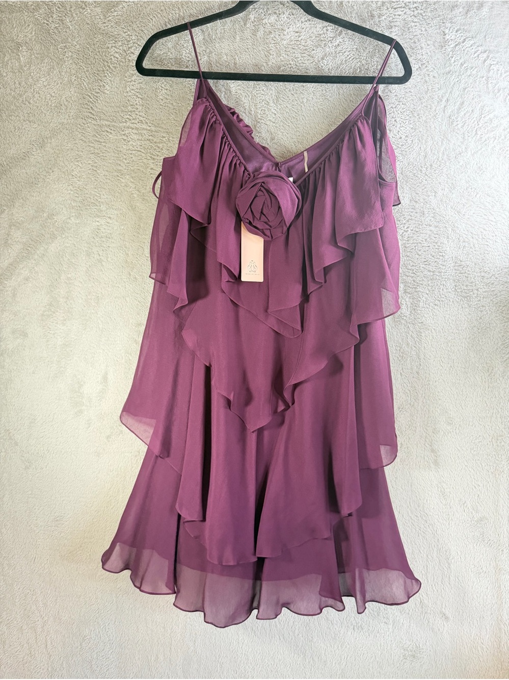 Rebecca Taylor Silk Plum Ruffled Chiffon Spaghetti Strap Dress 8 NWT MSRP $345 - Picture 1 of 5